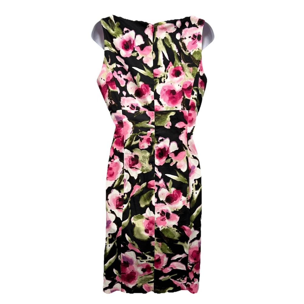 Jones New York Signature Sheath Dress Size 6 Pink Floral Stretch Sleeveless Zip - Picture 3 of 11